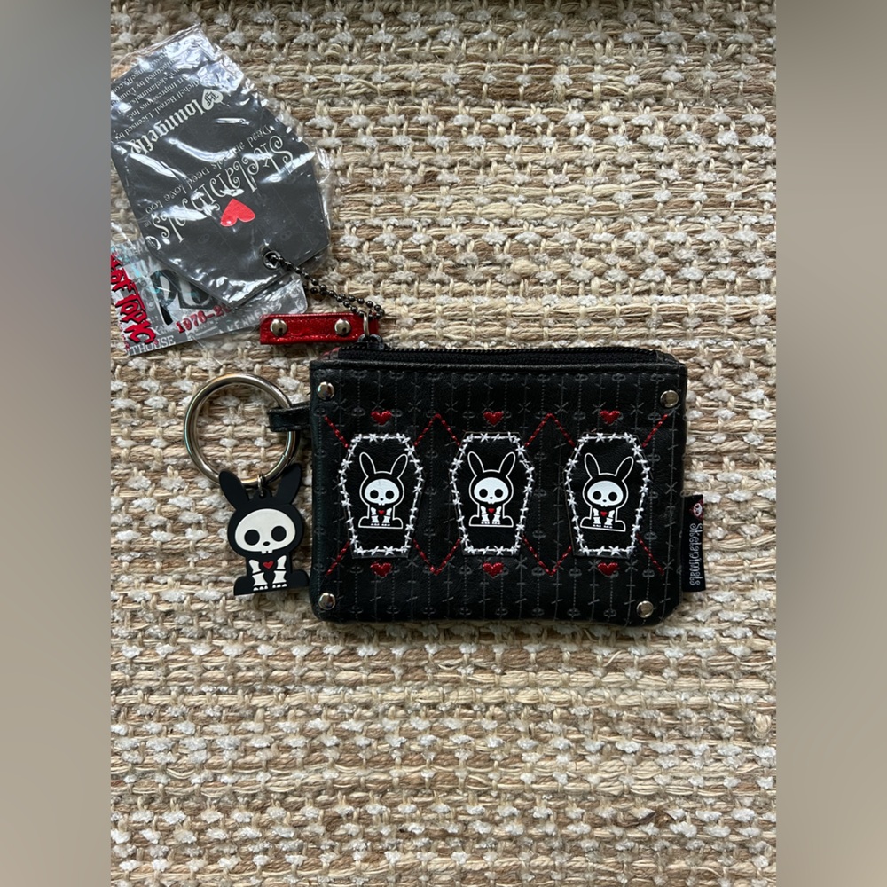 Loungefly Black and Red Skull Pouch